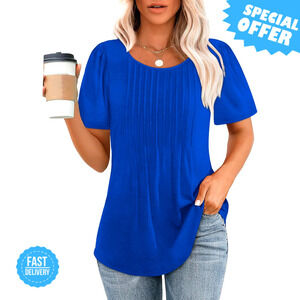 BRAND NEW OFEEFAN T-Shirt Pleated Dressy Casual Summer Top